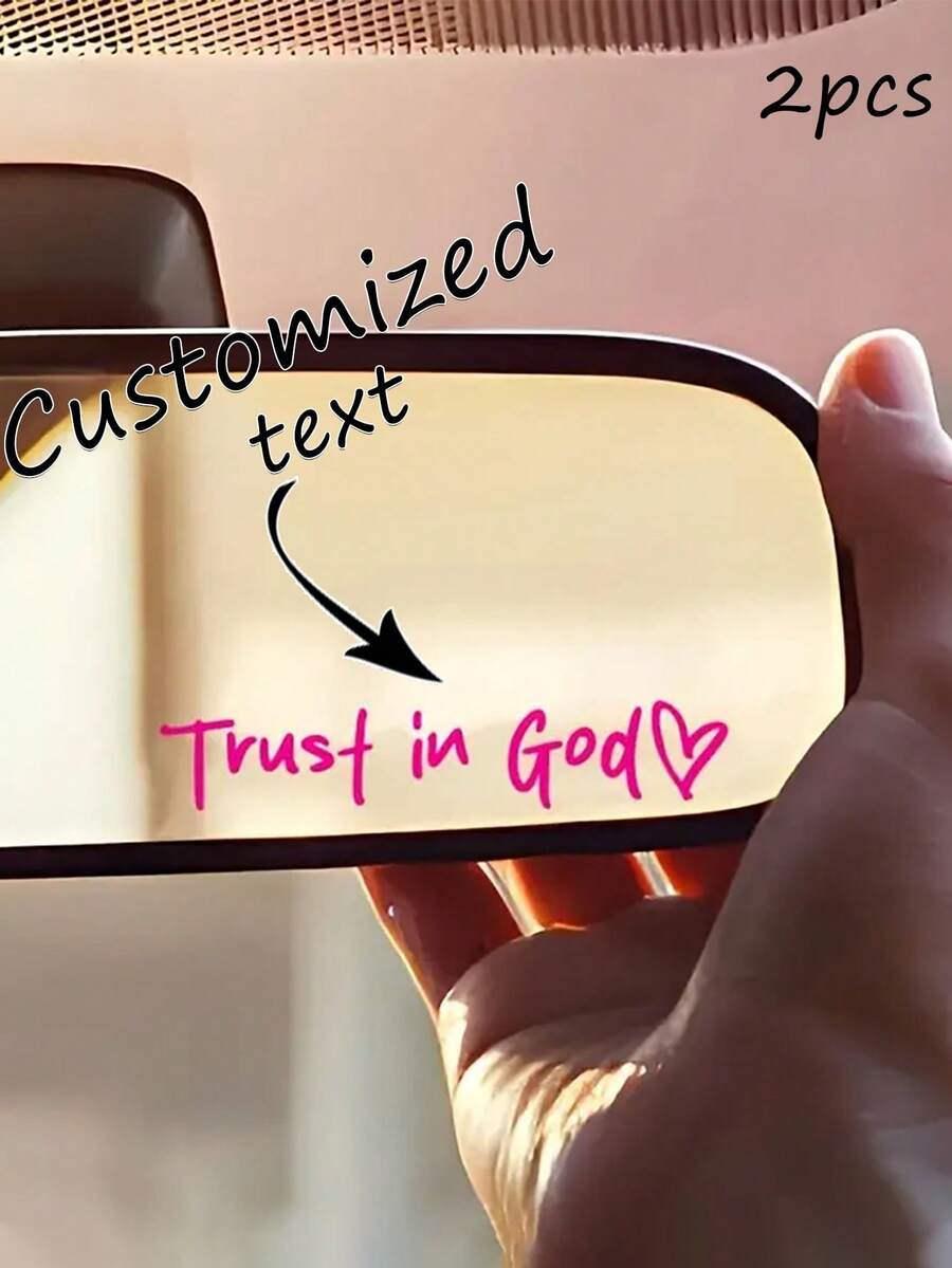 2pcs Customized Solid Heart-Shaped Car Rearview Mirror Stickers, Idol Style, Unisex, Suitable For BMW, Audi, Mercedes-Benz, Cute Stickers For Car Exterior Accessories, Black/White/Pink/Red/Colorful, Also Applicable To Laptops, Cars, Bottles, Trucks, Phones, Motorcycles, Windows, Walls, Cups - Multicolor - View 1