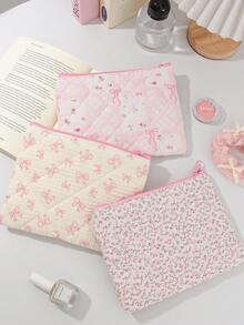 1Piece Large Capacity Floral Cosmetic Bag With Pink Zipper Portabel Quilted Floral Handheld Cosmetic Bag Makeup Bag Bowknot Pattern Travel Skin Care Storage Bag Dourable Cherry Pattern Cosmetic Pouch Make Up Organizer Toiletry Bag - Multicolor - View 4