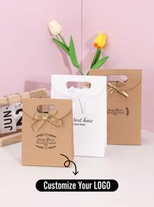 20pcs Customized Paper Bags, Personalized Packaging Bags, Handle Bags With Flip-Top , Bow Gift Bags, Tote Bags For Gifts