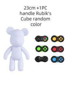 1pc Fluid Bear White Base For Wholesale, DIY Paint Pouring Fluid Bear, Fluid Bear + 2nd Generation Fidget Cube Combo Set Toy, White Bear Base + 3 Random Color Paints [Cube Color & Some Parts Random, Color Difference Possible] - White - View 5