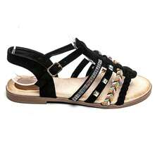 Sandales Plates Bohèmes à Brides Fantaisie Multicolores Et Strass - Black - View 2