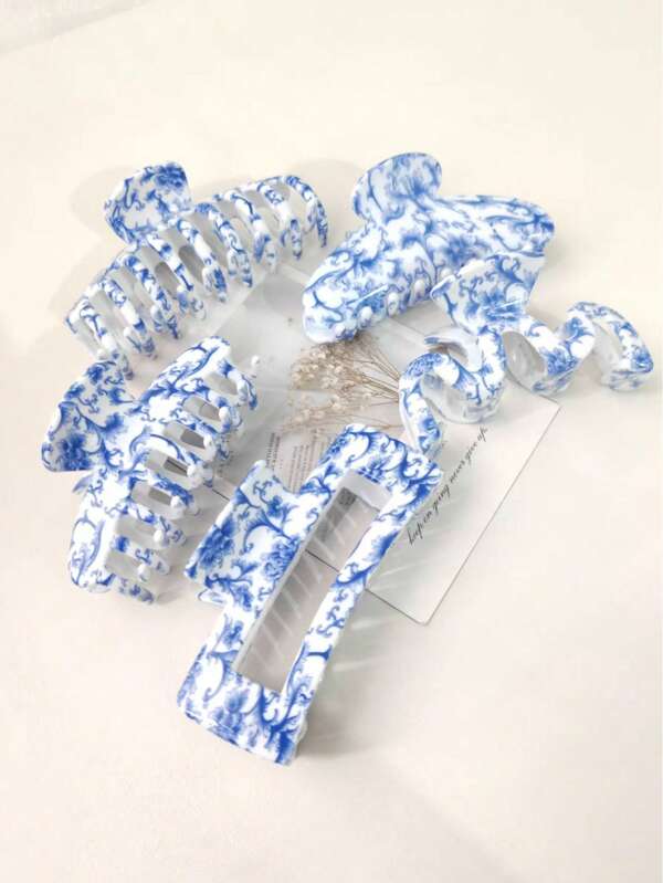 2 Peças Presilhas de Cabelo com Padrão de Porcelana Azul e Branco Retrô para Mulheres, Garra de Cabelo de Acetato Estilo Chinês para Penteados Fashion, Acessórios de Beleza Garra de Cabelo
