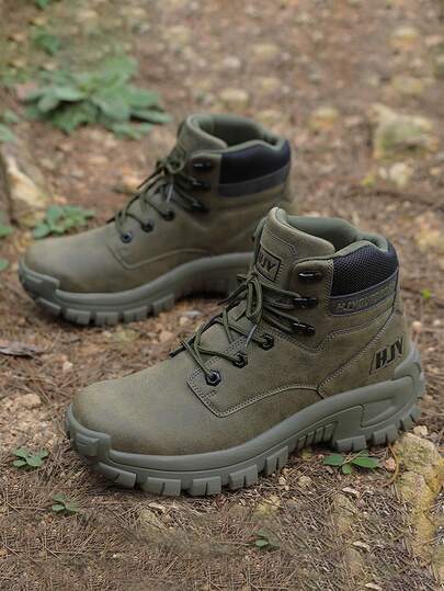 Men's High-Top Military Tactical Work Boots, Leather Motorcycle Combat Boots, Lightweight Hiking Boots, Casual Shoes