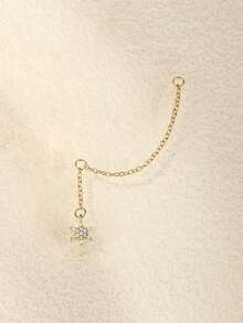 1Pc S925 Sterling Silver Long Chain Dangle Cartilage Pierced Earrings With Chain For Daily Wear - Gold - View 10