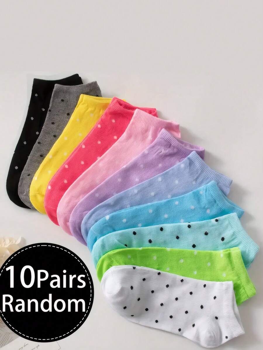 Women's Short Ankle Socks With Dots 5/10 Pairs In Different Colors, Comfortable Short Socks Made Of Polyester-Elastane Blend For Everyday Use Color Random - Multicolor - View 1