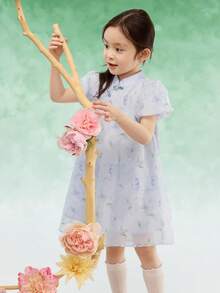 Balabala 女童高领刺绣连衣裙，优雅传统风格 - 紫色調 - 查看 3