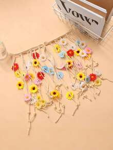1 件女士手工彩色花卉身体链腰链波西米亚白色、彩色、黄色雏菊流苏腰带，适合日常、夏季、海滩度假搭配秋季、万圣节