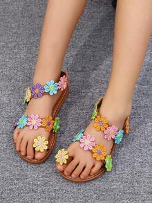 Children's Sandals 2025 Summer New Fashion All-In-One Round Toe Sunflower Comfortable Flat Slip-On Beach Sandals Outside The Home