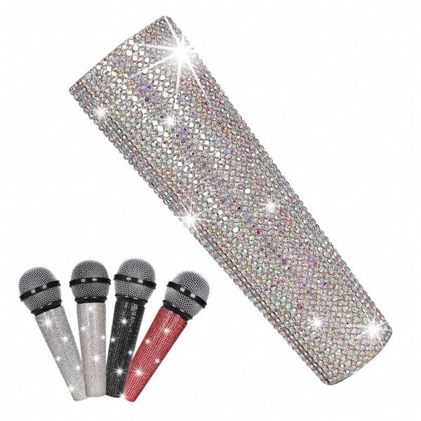 Nueva cubierta de micrófono con estilo corto y rhinestones, cubierta exterior de micrófono multicolor, funda con rhinestones para mango de micrófono, cubierta decorativa personalizada de micrófono para escenario, fiesta, programa de televisión, decoración de fiesta (para micrófono con cable SM58 Beta 58A)