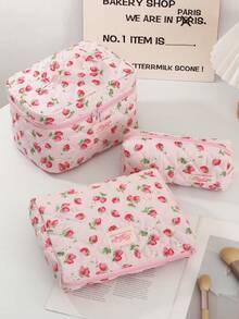 1 件/套草莓图案印花绗缝化妆包轻便便携式旅行化妆包化妆包化妆包套装大容量多功能化妆品收纳包钱包袋化妆品收纳包带拉链开合适合女士适合女孩适合居家、旅行、度假和学校用作婚礼伴娘礼物、妈妈礼物、生日礼物、送给朋友和老师的礼物旅行必需品邮轮必需品日常通勤必需品