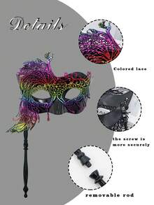 Women's Mask Handheld Peacock Masquerade Mask With Handle, Venetian Halloween Costume Mask For Ladies Party Decor - A - View 7