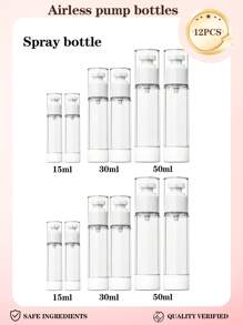 24pcs 15ml/30ml/50ml Transparent Plastic Airless Travel Pump Bottles, Suitable For Refilling Cosmetic Products Like Foundation, Cream, Shampoo, Toner. Made Of High Quality Plastic, , Reliable, Odorless And Non-Deformable/Breakable, Refillable For Reuse. Small Size For Easy Carrying In Makeup Bag Or Handbag. Suitable For Travel Or Home Use. 1pc/3pcs/6pcs/12pcs/18pcs/24pcs Set Available.