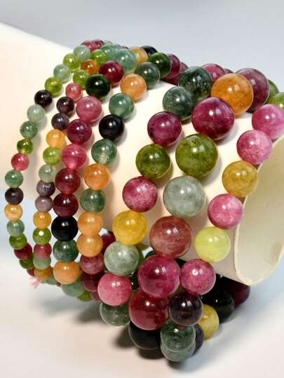 Pulsera bohemia de aguamarina colorida, pulsera vintage de piedras naturales para calmar las emociones, equilibrar la energía, Yoga Mala (color de piedra natural al azar)