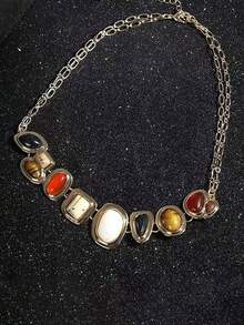 1pc Elegant Personalized Geometric Metal Colorful Stone Necklace & Bracelet Set, Suitable For Men & Women, Fit For Summer Beach Party, Travel - Multicolor - View 1