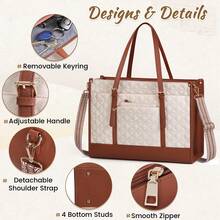 Laptop Bags For Women Vegan Leather Laptop Bag 15.6 Inch Quilted Work Tote Bag Womens Laptop Briefcase For Business Travel Office Teacher Designer Computer Bag With Purse - 棕色 - 查看 3