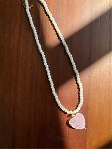 2025 Summer Colorful Cute Three-Dimensional Acrylic Sugar Heart Pendant Necklace Shiny Chain Faux Pearl Necklace Childlike Clavicle Chain For Women Jewelry Gifts - Heart Candy Necklace - View 13