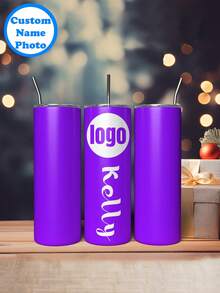 Customize This 20oz Stainless Steel Tumbler Sports Water Bottle With Any Custom Text, Name/Initials And Photo To Make A Perfect Gift! Perfect For A Bachelorette Party, Birthday Party, Or Any Event. - Multicolor - View 3