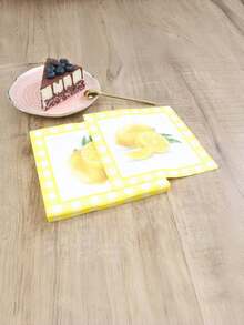 مناشف ورقية مربعة يمكن التخلص منها، ذات طباعة ليمون طازجة، ديكور مثالي لحفلات العطلات والمطاعم