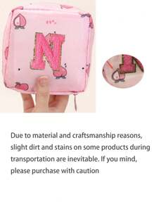 A-Z First Letter Towel Pearl Embroidered Portable Sanitary Napkin Storage Bag - Large Capacity Waterproof Cartoon Design - Suitable For Girls In Their Menstrual Period! Waterproof Cosmetic Travel Bag, Coin Wallet, Teen Girl Cash Bag