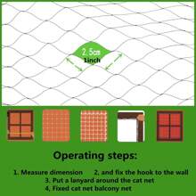 3m*4m/3*6m/ Cat Balcony Nylon(20 Straps, 20 Expansion Screws, 20 Hooks) Cat Netting Balcony Rail Net Cat PET Balcony Anti Fall Netting Cat Fence Pet Mesh Fence Cat Netting For Patio, Balcony, Rail, Stairs, Terraces