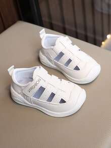 Toddler Kids Summer Closed Toe Sandals Beach Shoes, New Fashion Unisex Boys Girls Canvas Hook-And-Loop Hollow Out Shoes - Beige - View 5