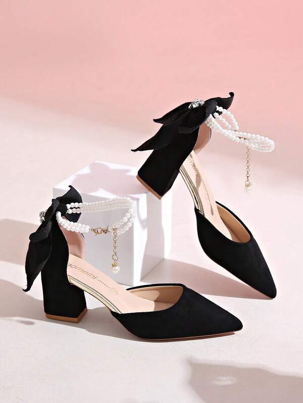 Burgundy Velvet Pearl Bow Wedding Shoes | Vintage Bride Qipao Dress Matching, Niche Design Sense, Exclusive High-End Shoes For Wedding C-Position