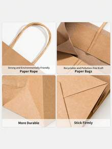10/20/50pcs Brown Paper Bags With Handles In Assorted Sizes, Kraft Paper Gift Bags Suitable For Retail, Party, Shopping, Gifts - Multicolor - View 4