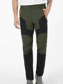 Pantalones de deporte para hombre de exterior, con bloqueo de color, elásticos y de secado rápido, de tela fina, resistente al agua y transpirable, para senderismo y correr