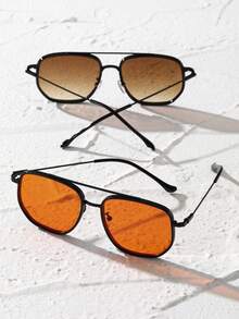 2pcs Women's Mirrored Aviator Frame Boho Style Fashion Outdoor Protective Travel Daily Accessories - 2 chiếc Đen Cam - Xem 4