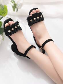 2026新款儿童高跟凉鞋，时尚高跟鞋，漂亮女孩之选，闪亮钻石凉鞋，波西米亚风格，完美设计凉鞋，红色高跟舞鞋，高中生和大学生凉鞋 - 黑色 - 查看 5