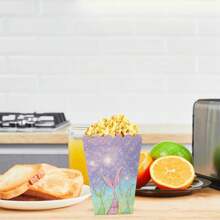6pcs/12pcs Undersea Themed Purple Series Fish Tail Design Disposable Popcorn Boxes, Pastel Purple Mermaid Tail Pattern Disposable Party Supplies Tabletop Decor Popcorn Boxes, Suitable For Storing Fries, Popcorn, Snacks For Gatherings, Birthday Parties, Picnics, Holiday Parties