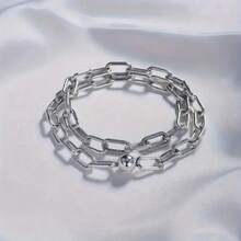 925 Sterling Silver Made In Italy Solid Three-Dimensional Cut 8mm Paper Clip Round Ball Buckle Necklace, Unisex, Hip Hop Fashion, Suitable For Valentine's Day, Halloween, Anniversary, Various Festivals, Special Occasions, Boutique Gift Box - Silver - View 6