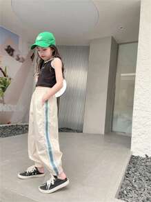 Tween Girls Striped Side Pockets Sports Sweatpants