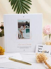Personalized Wedding Guest Book, Engagement And Anniversary Scrapbook, Wedding Memorabilia Gift, Custom Wedding Hardcover Album, Personalized Wedding Guest Book, High-Quality Handmade Printed Album, White Modern Wedding Guest Book, Unique Wedding Gift, DIY Wedding Guestbook, Elegant Wedding Gift, Wedding Friends Commemorative Album, Photo Album, 60-Page Thick Commemorative Album - White - View 4