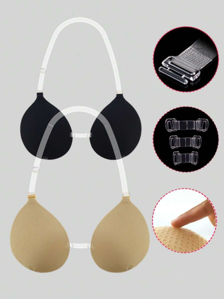 1 件女士粘性无肩带露背聚拢硅胶胸垫，多功能隐形胸罩乳头罩，带可拆卸吊带，适合露背连衣裙、婚纱、泳装和角色扮演 - 彩色 - 查看 1