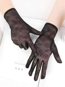 1 Pair Women's Short Lace Breathable Sunscreen Gloves, Suitable For Various Outfits