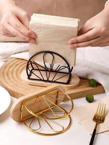 1pc/2pcs Nordic Style Wooden Base Metal Napkin Holder, Upright Metal Tissue Box, Desktop Decor Accessory, Suitable For Home, Restaurant, Hotel, Cafe, And School Supplies - Multicolor - View 5
