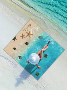 SHENG CHUN 1pc Personalized Ocean Animal Print Beach Blanket, Comes With Drawstring Carry Bag, Multiple Sizes, Suitable For Group Gatherings & Family Vacations, Essential For Beaches, Lawns, Foldable, Moisture-Proof, Waterproof, Non-Stick Sand, Outdoor Camping Mat, Portable Picnic Rug Summer Travel,Vacation Holiday Bathroom Decor Beach Essentials