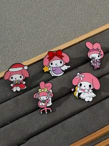 1pc/5pcs Sanrio Cartoon Brooch Set, Includes Kitty, Pompompurin, Bowknot Design Metal Badge, Fashion Apparel Accessories - Multicolor - View 3