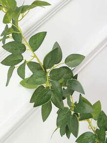 1条6.6英尺人造玫瑰叶藤蔓，绿色仿真悬挂花环，丝绸仿真花环，人造悬挂绿色植物藤蔓，适用于婚礼、家居、户外派对装饰、仿真植物、秋季卧室装饰、房间、书桌、花园装饰、房间装饰、生日毕业礼物