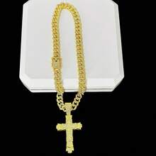 Inlaid Rhinestone Large Hole Thick Cross Pendant Necklace Personalized And Versatile Cuban Chain Luxury 18k Plated Alloy White/Yellow European And American Cool Upgraded Version Large Heavy Design Music Festival - 214nanhai-cross - View 12