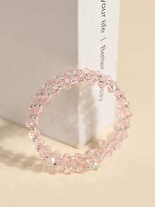 1pc Girls Crystal & Rhinestone Elastic Wrapped Bracelet, Minimalist & Versatile - Multicolor - View 6