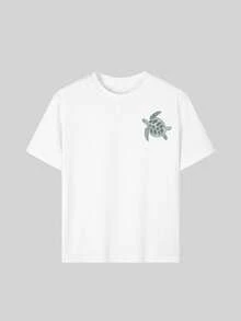 1 chiếc áo thun ngắn tay cổ tròn in hình phong cách thường ngày cho bé gái, thích hợp mặc đi học mùa hè, quần áo trẻ em - Áo thun họa tiết rùa bơi nghệ thuật, khơi gợi trí tưởng tượng và khả năng thể hiện bản thân! Áo thun in hình cho bé gái, áo mùa hè, quần áo tuổi teen. - trắng - Xem 6