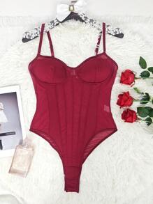 1pc Summer Solid Color Net Stitching Sexy Sheer Sleeveless Slim Fit Blouse For Women