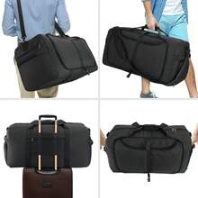 Travel Duffel Bag (Black) - Foldable Large Capacity With Shoe Compartment & Multi-Pockets, Unisex Weekender Bag For Weekend Trips 1-Pack - Black 80L - View 4