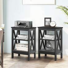 VECELO Set Of 2 Nightstand With 3-Tier Open Shelves - X-Shape Metal Frame Bedside Table, Small End Table For Bedroom & Living Room,Black - 黑色 - 查看 1