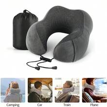 Memory Foam Travel Pillow Neck Support Cushion Without Carry Bag Ear Plugs Mask - Gray - View 5