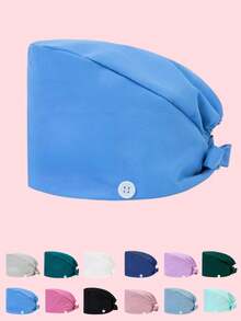 1pc Unisex High-Grade Solid Color Polyester Work Hat/Nurse Cap, Antibacterial & Dustproof, With Moisture-Wicking Sweatband, Button Closure On Sides, Suitable For Hospital, Surgery, Nursing, Beauty, Housekeeping And Cleaning