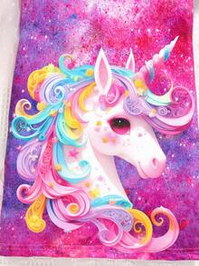 1 件女童可爱休闲彩色独角兽印花柔软防褪色细肩带连衣裙，春夏 - 玫紅色 - 查看 5