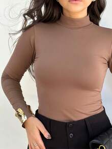 Women's Basic Long Sleeve Casual Cold Weather Work Blouse - Rỉ Nâu - Xem 3